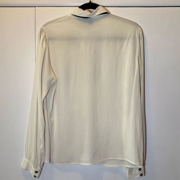 ASOS Long Sleeve Necktie Blouse Cream Black Women’s Size 10 - Picture 2 of 7